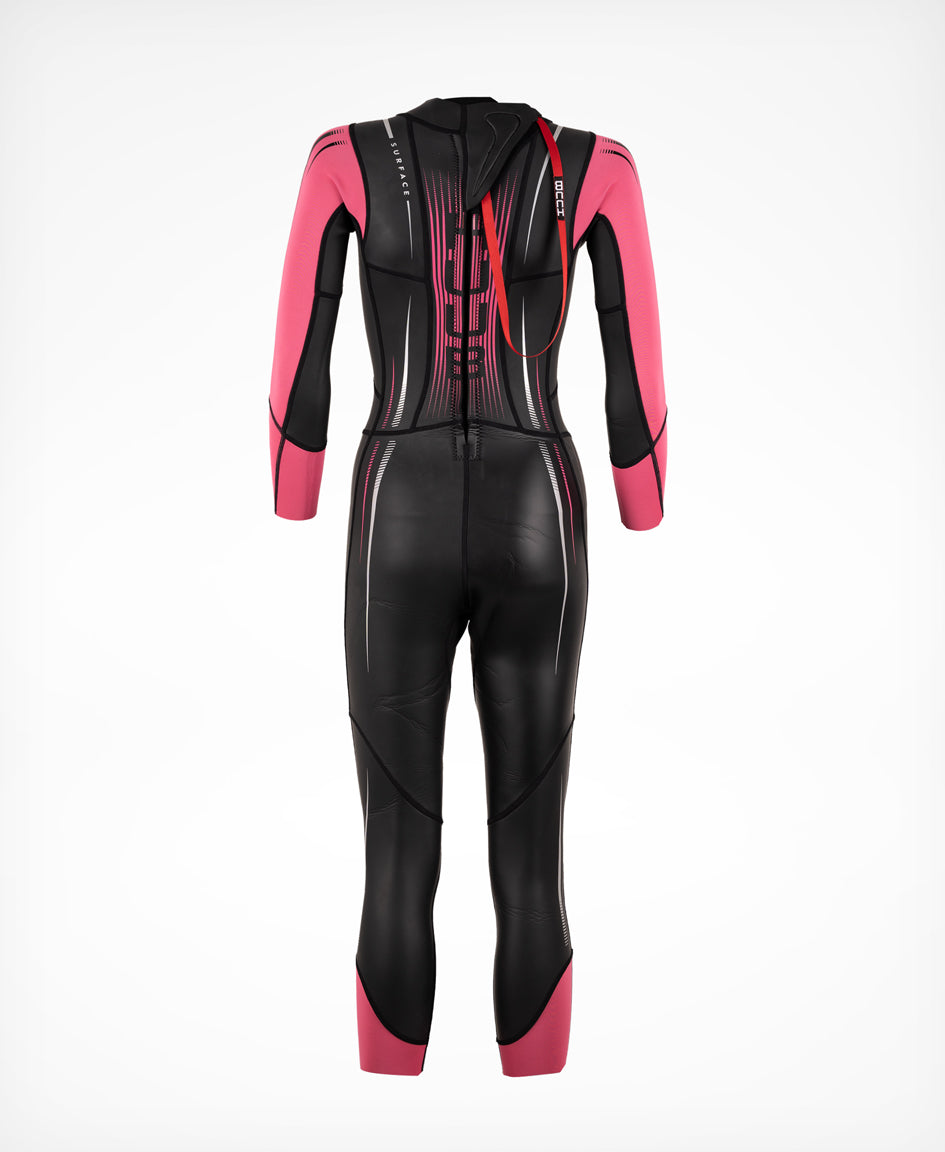 HUUB Surface Wetsuit Fluo Pink women’s open water suit, high-visibility arms & cuffs, and maximum flexibility panels